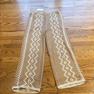 Z Supply women’s Crochet Pants in Tan and White